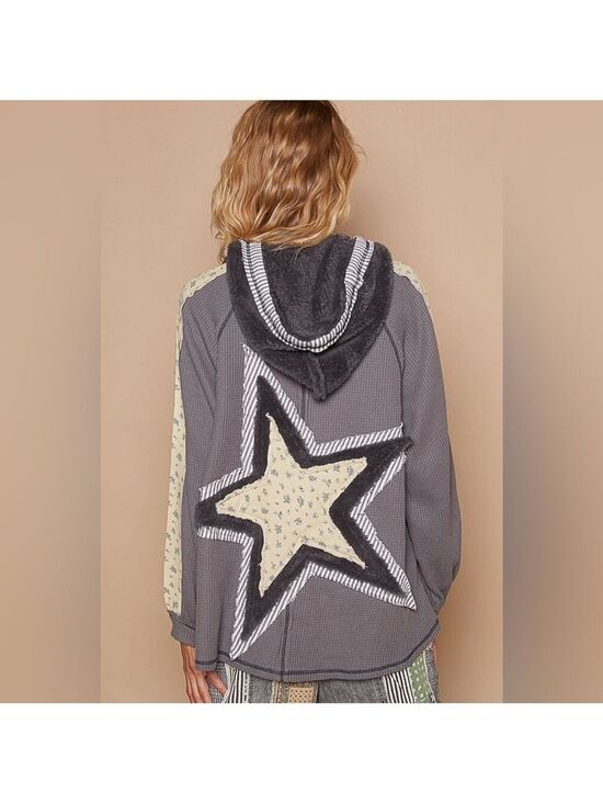 POL Tops - Pol Stunning Oversized Part Sherpa Heavy Patched Star on back